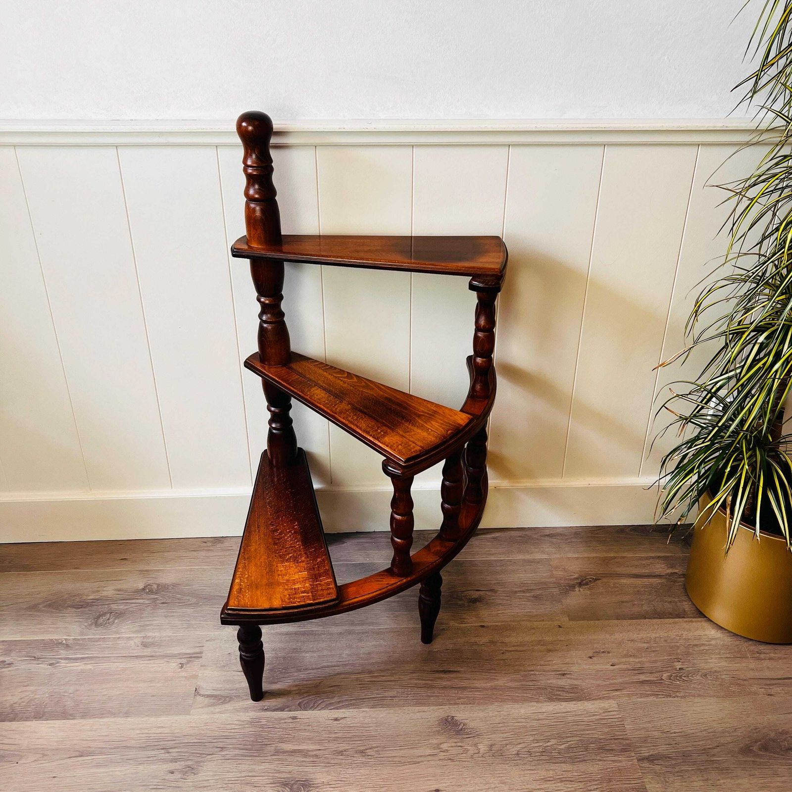 Vintage Carved Library Three Tier Step Ladder, Spiral Library Stairs, Antique Style Stairs Semi Circular photo furniture