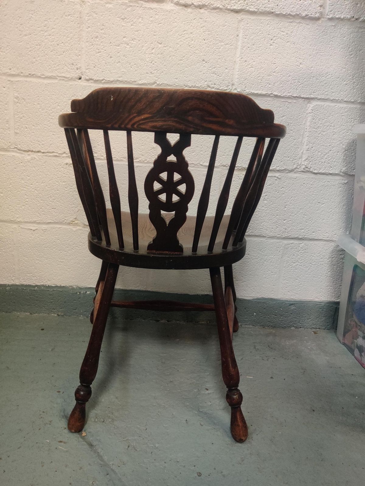 Antique Oak Victorian Smokers Bow Chair, Made By Roberston And Colman Of Norwich, Wheel Back Chair. photo vintage