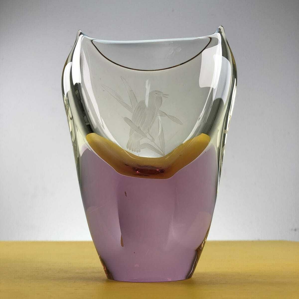 Vintage Murano Vase In Submerged Glass With Engraving photo Home Decor