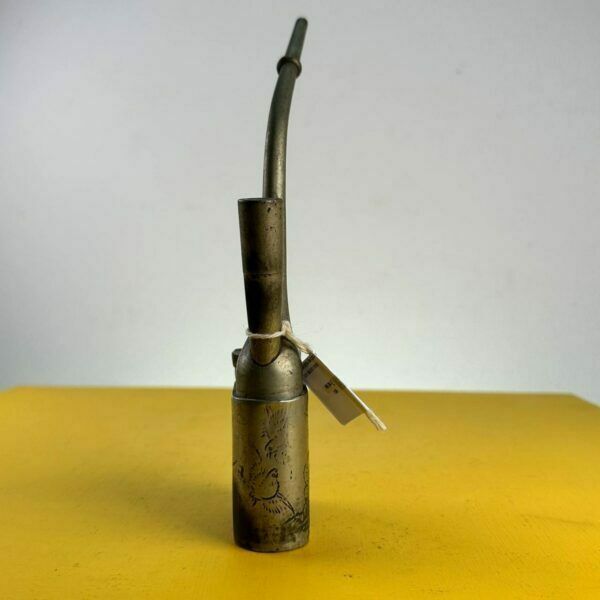 Antique Oriental Opium Pipe In Metal With Engraved Decoration photo for sale
