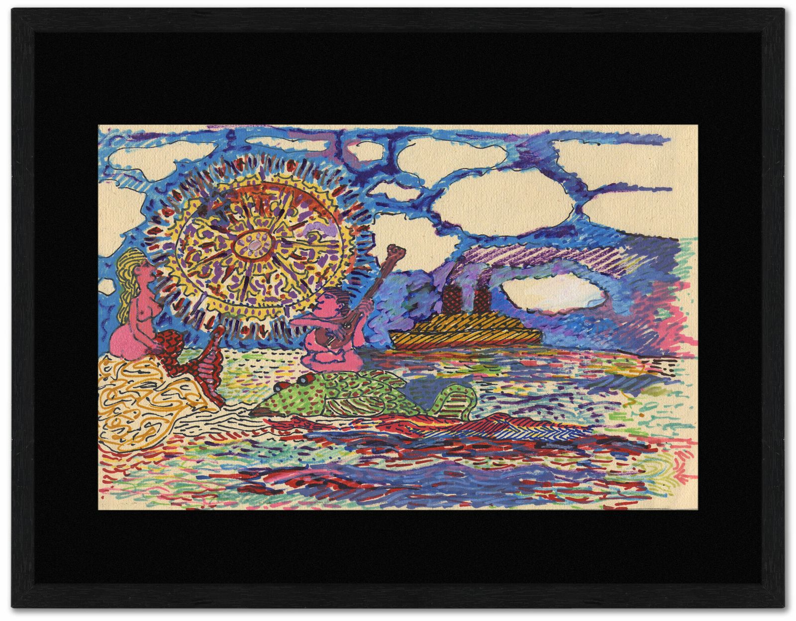 Jeremy Steig, “Untitled”, 1990, Original Psychedelic Mixed Media Drawing photo furniture