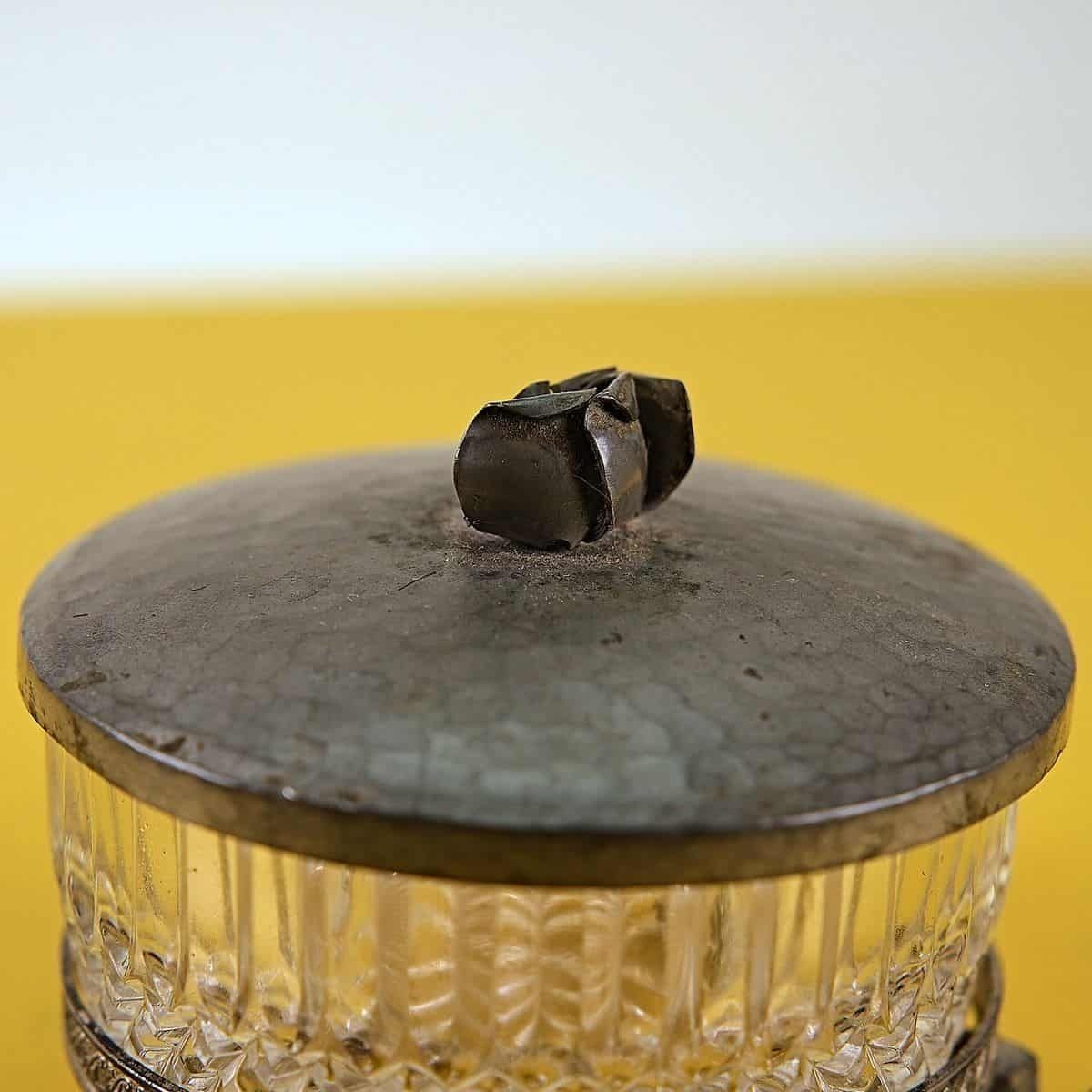 Vintage Centerpiece Composed Of Pewter Tray, Ground Glass Bowl With Lion’s Feet Pedestal photo for sale