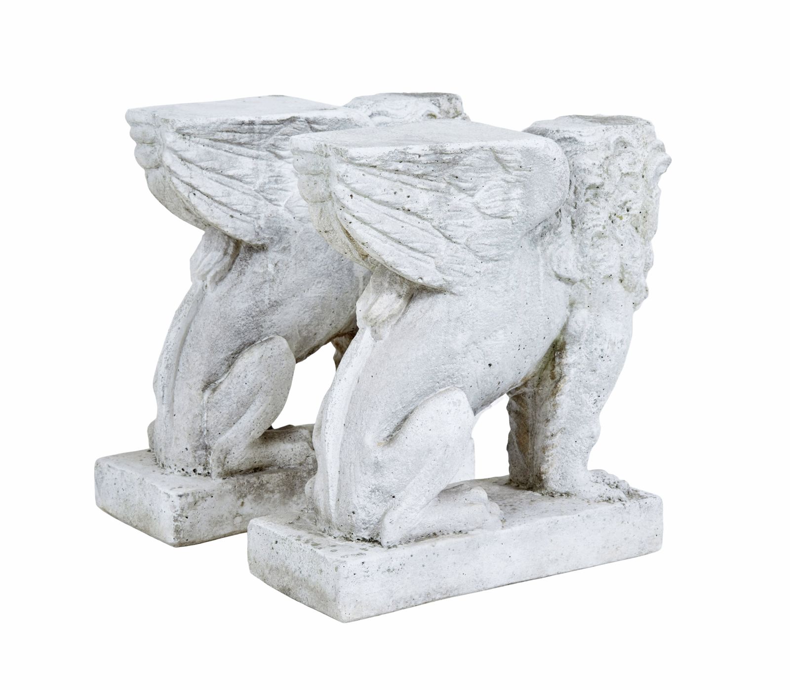 Pair Of Early 20th Century Stone Garden Lion Pedestals photo vintage