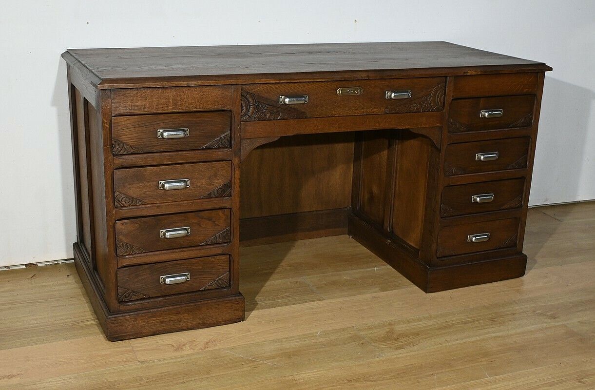 Oak Pedestal Desk, Art Deco – 1940 photo furniture