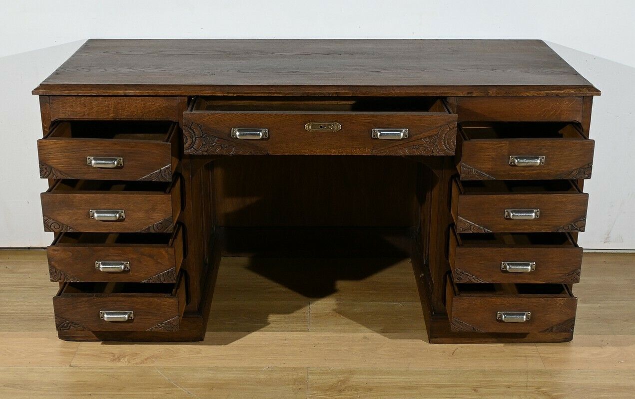 Oak Pedestal Desk, Art Deco – 1940 photo Furniture