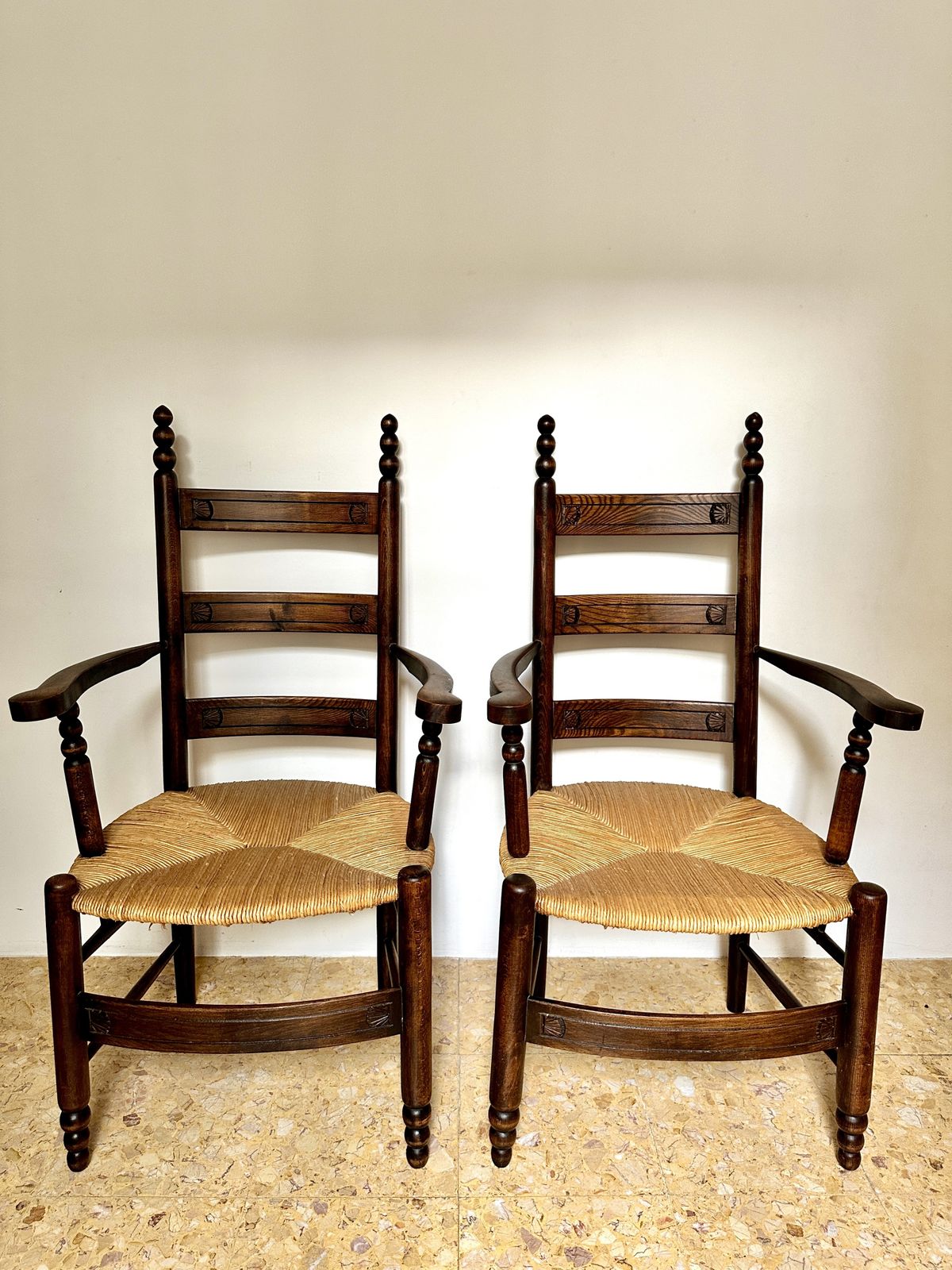 Pair Of Early C20th Breton Rush Seat Armchairs photo furniture