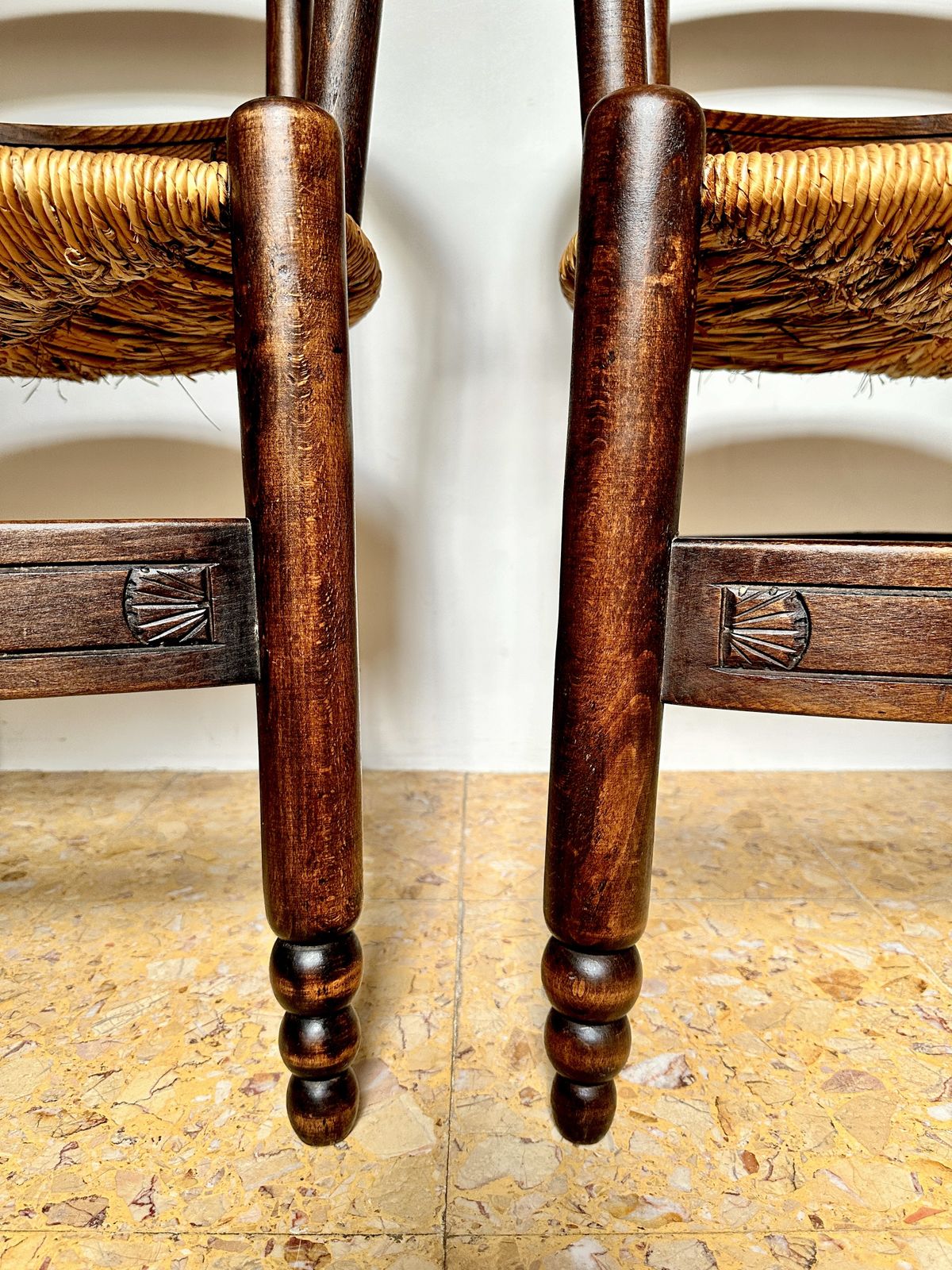Pair Of Early C20th Breton Rush Seat Armchairs photo Furniture