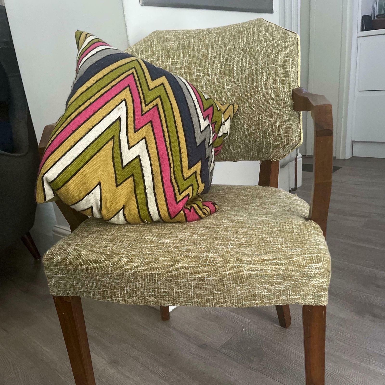 Oak Carver Chair, Upholstered Oak Carver, Art Deco Carver Chair