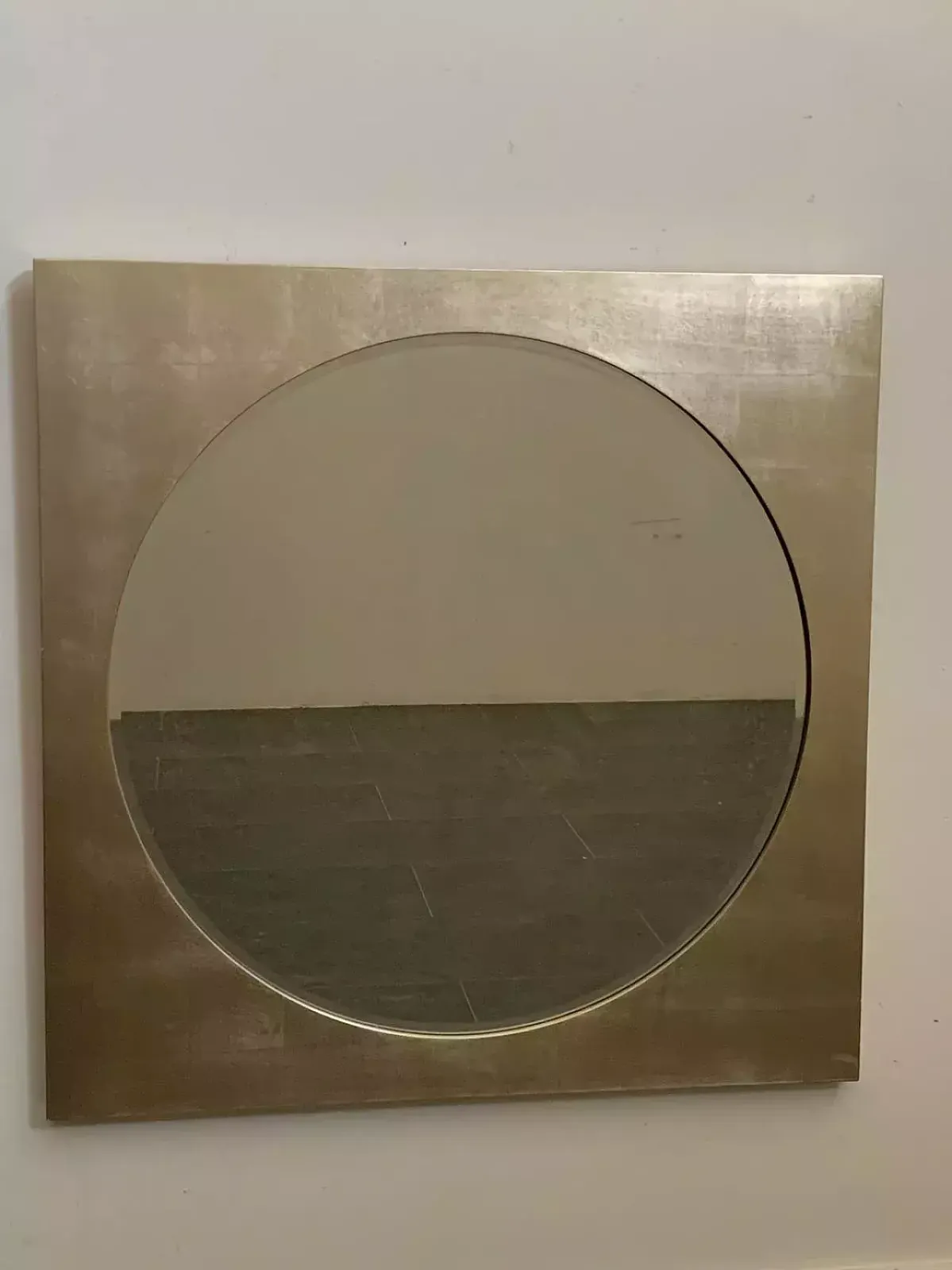Large Space Age Mirror In Silver Leaf Finished Wood, 70s photo furniture