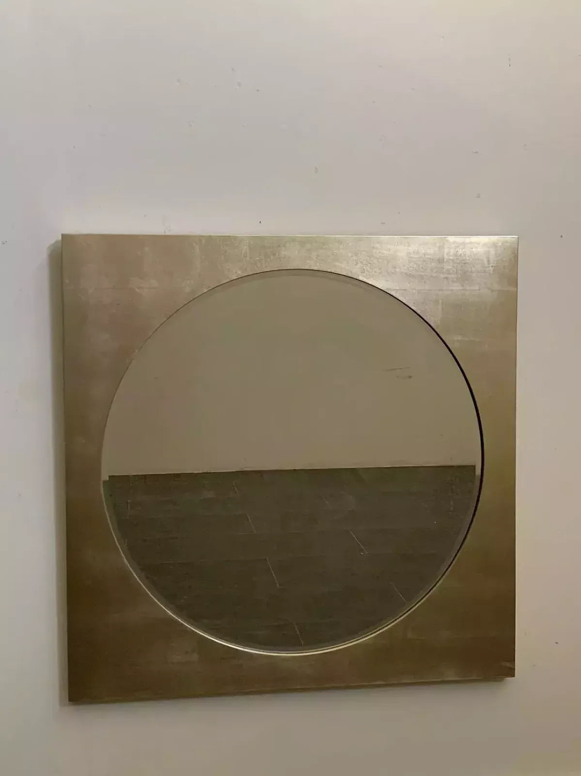 Large Space Age Mirror In Silver Leaf Finished Wood, 70s photo for sale