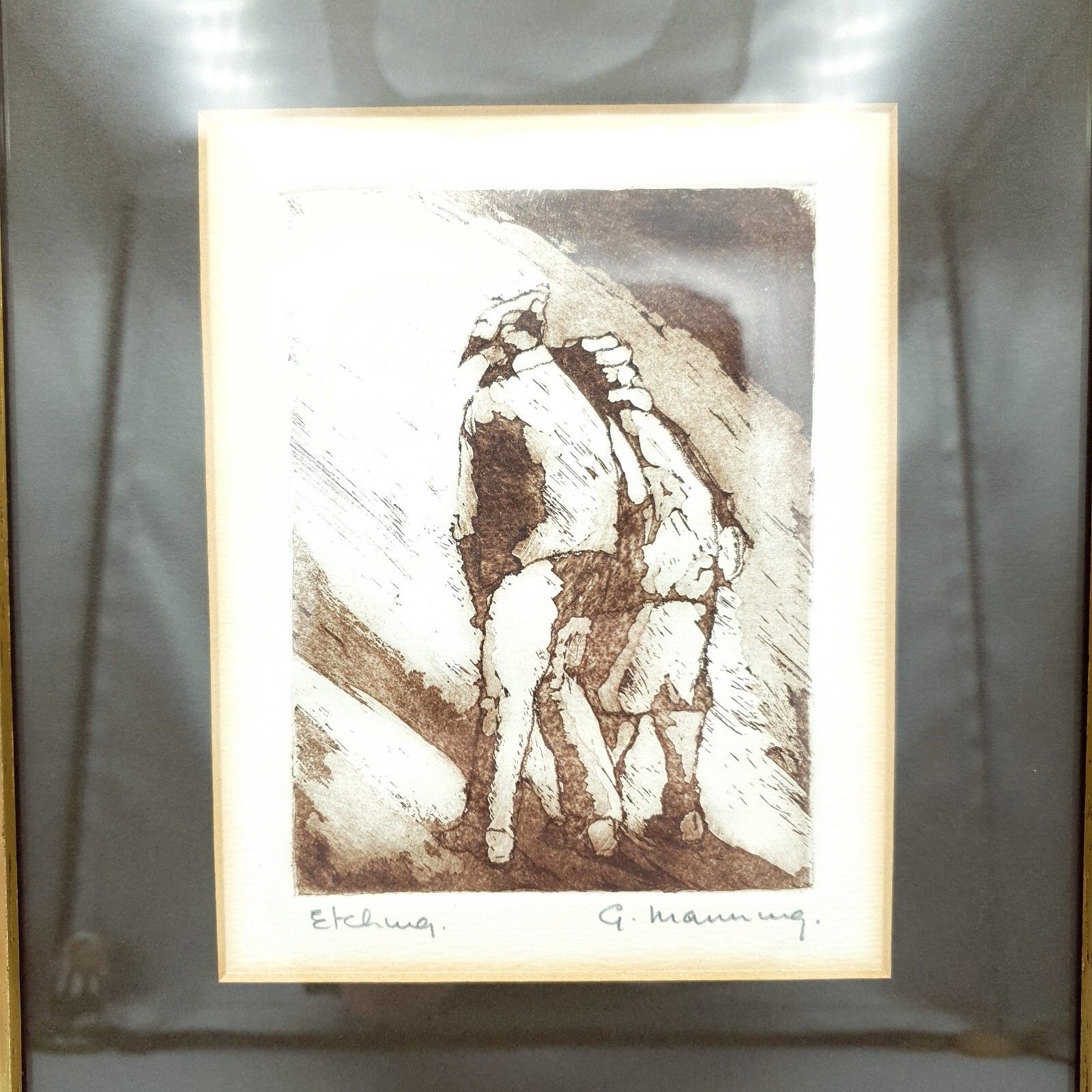 Signed G.Manning Etching Print Vintage Art Man & Women Portrait 26.9x21.1cm photo furniture