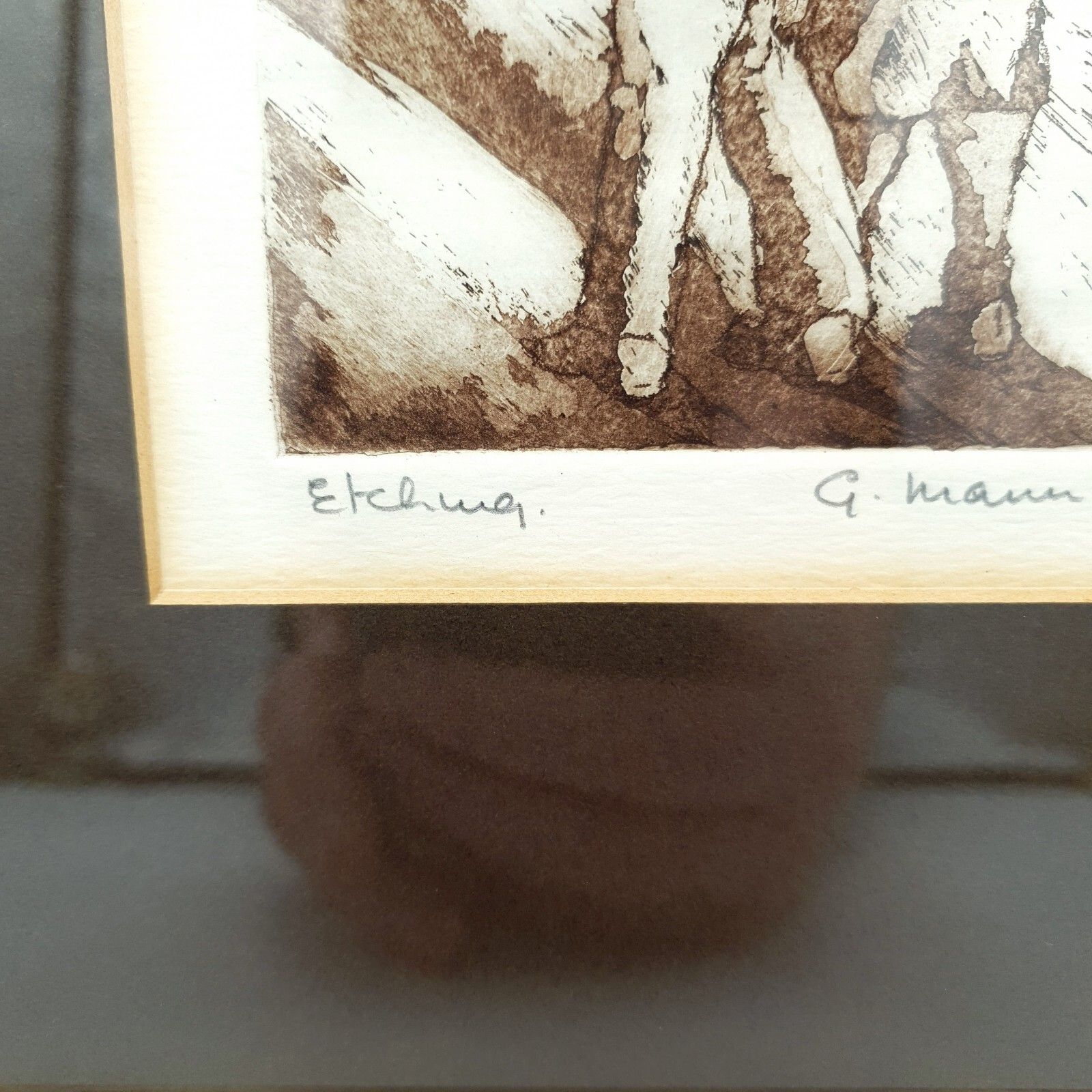 Signed G.Manning Etching Print Vintage Art Man & Women Portrait 26.9x21.1cm photo for sale