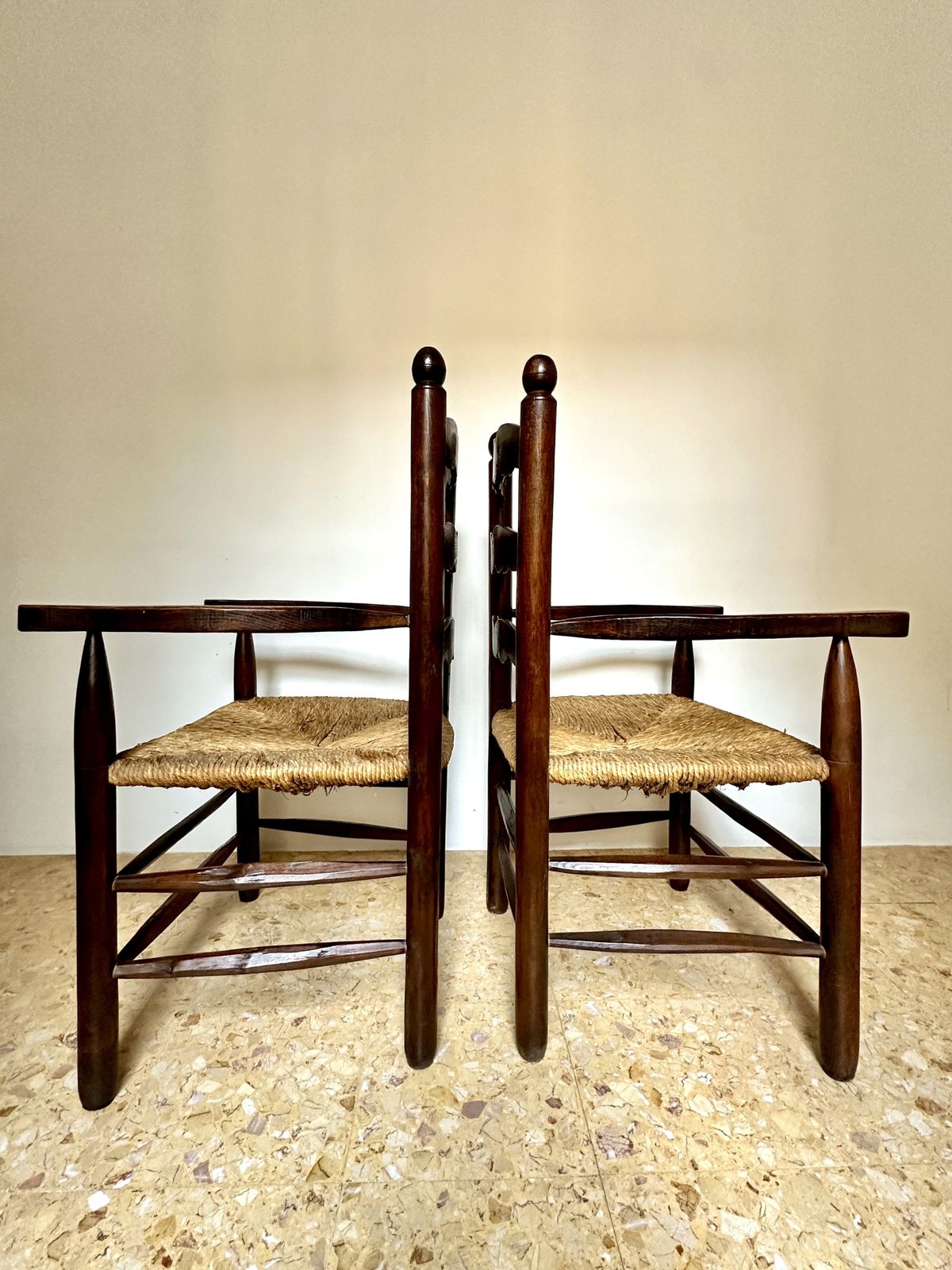 Pair Of Early C20th Rustic Provençal Rush Seat Armchairs photo 895.0