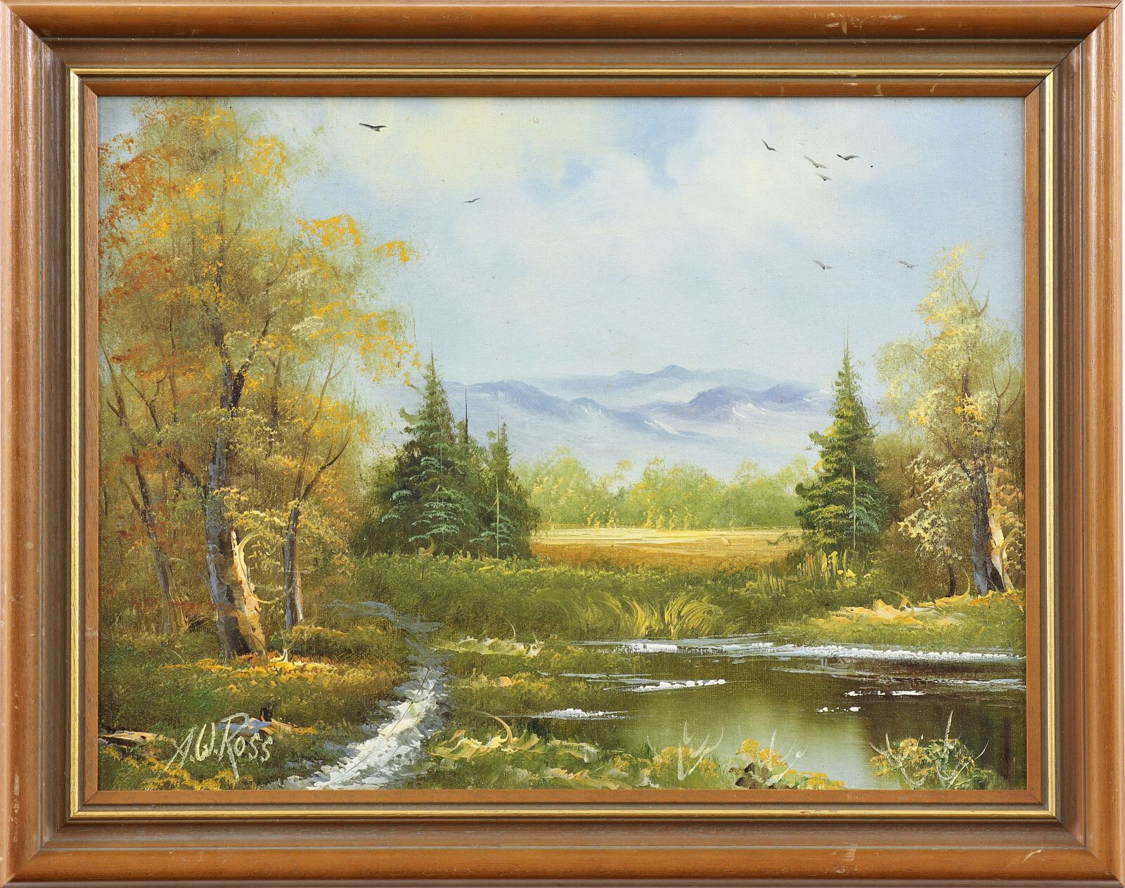 Acrylic On Canvas Board By Alan William Ross. Subject Is Mountain Lake. photo Art
