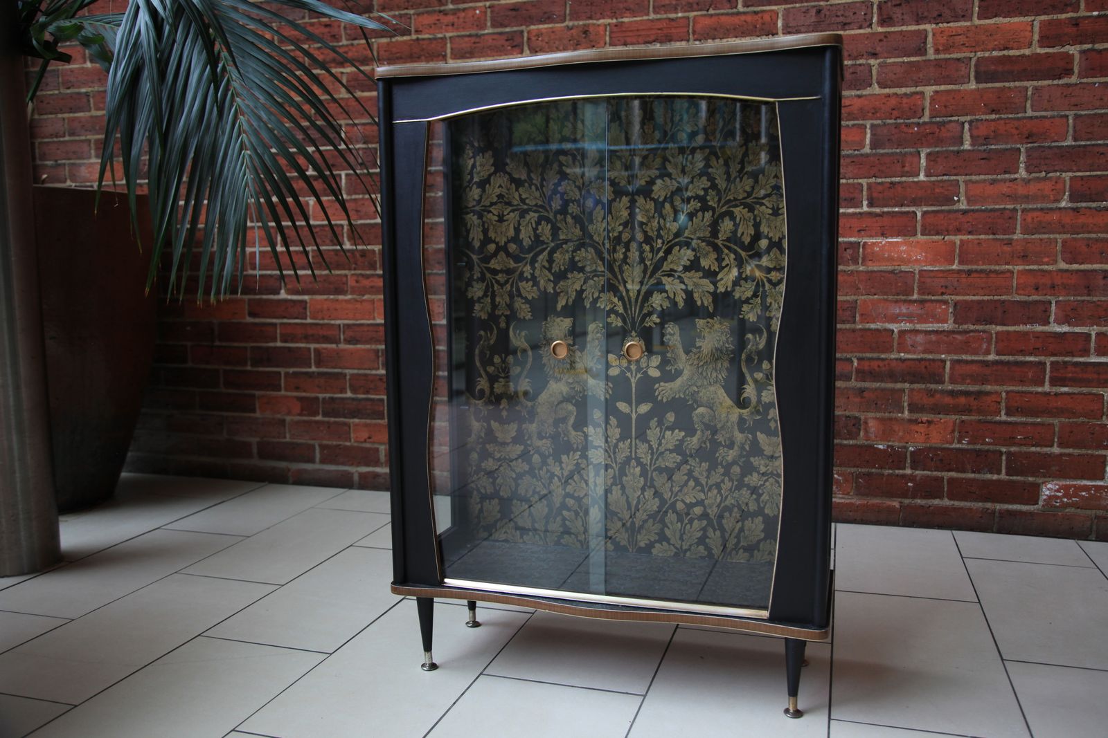 Glass 1930's Cabinet Refurbished With Cole And Son Paper