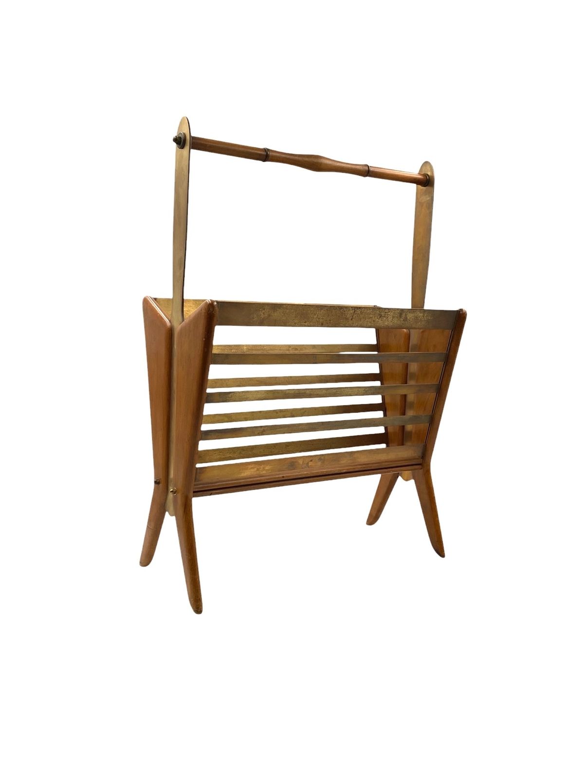 Home Decor Mid Century Modern Brass Magazine Rack, Ico E Luisa Parisi  Italy 1950 photo