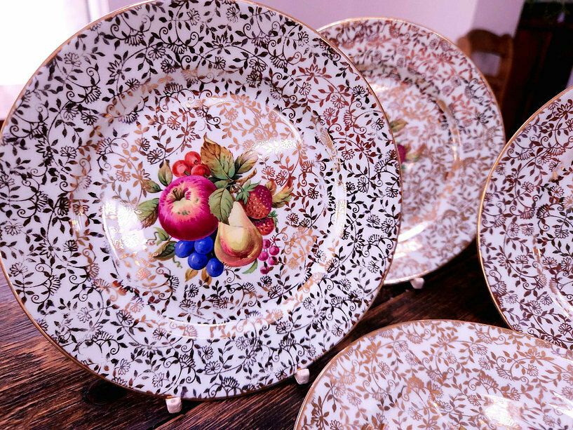 Set Of 4 1950's Imperial Bone China Tea Plates With 22 Kt Gold Decoration photo furniture