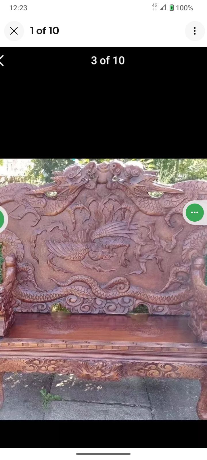 Incredible Antique Dragon Carved Wooden Bench photo Furniture