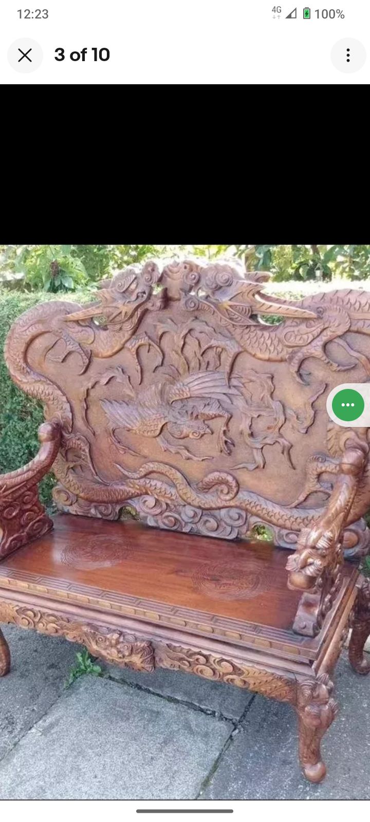 Incredible Antique Dragon Carved Wooden Bench photo vinterior