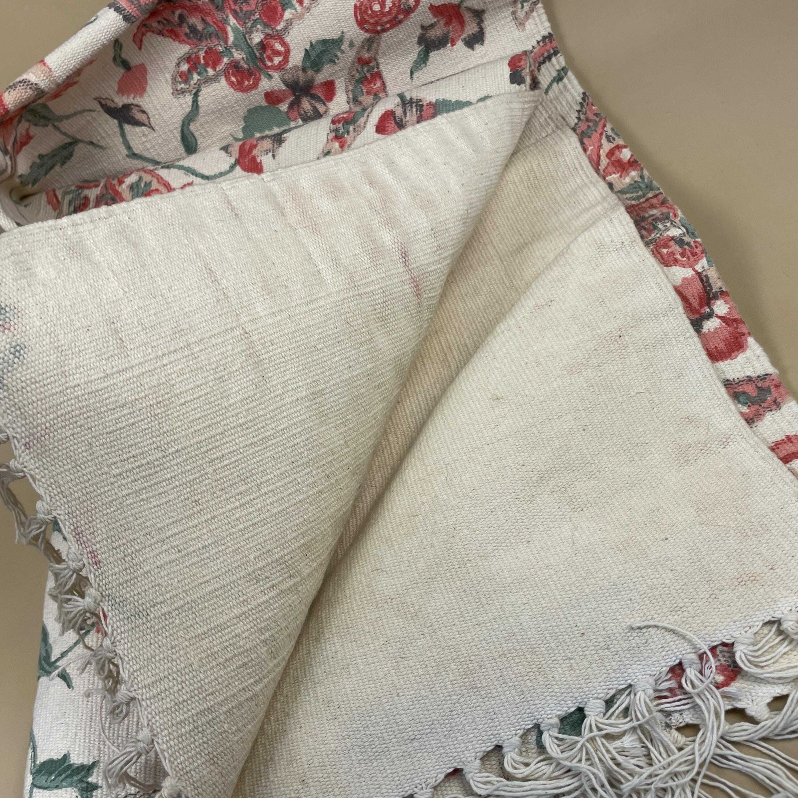 photo for sale Vintage Fabric Throw Blanket Paisley Patterntassel Hand Printed Pink Antique Patterned Pattern Tassels Sofa Woven Cottage