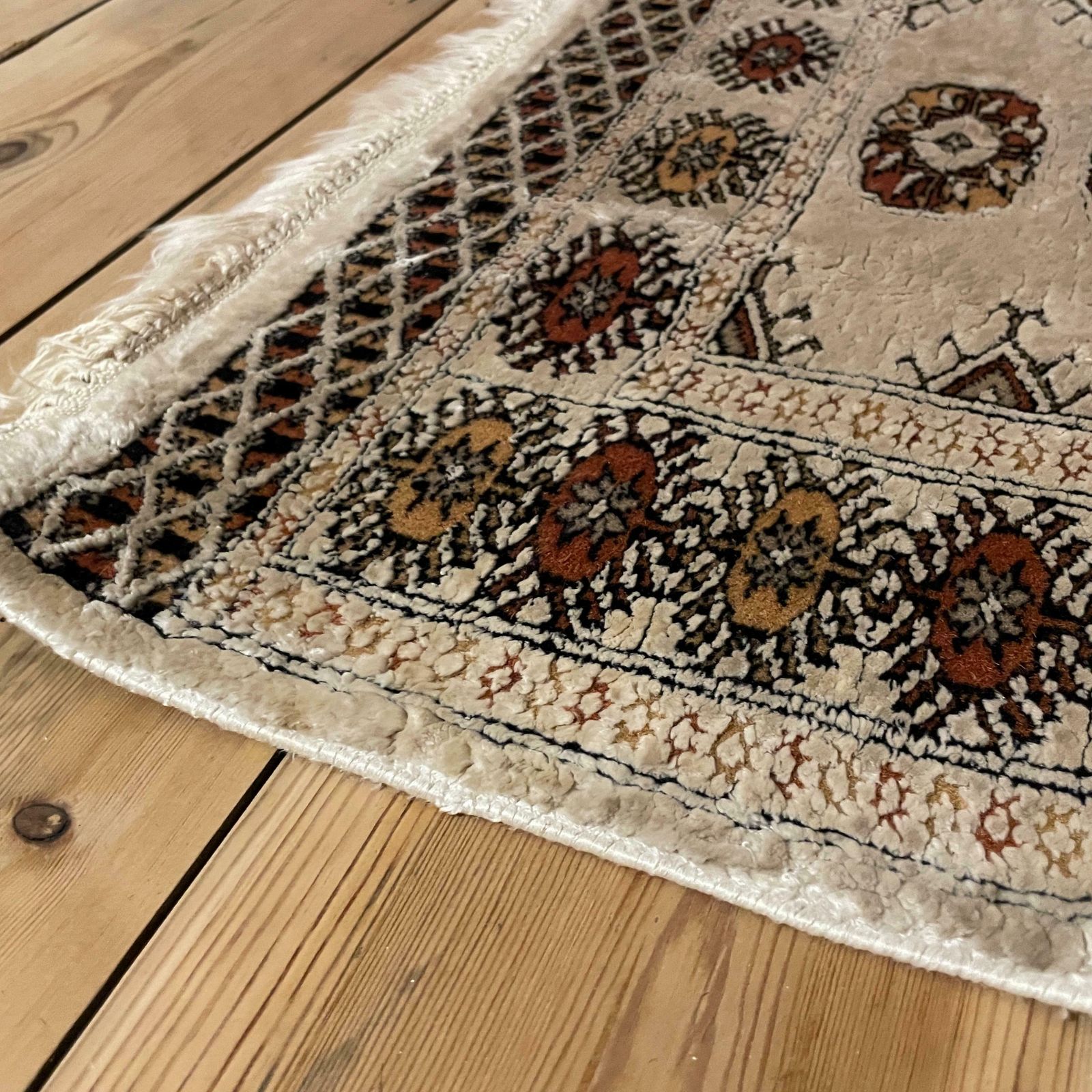 Antique Woven Rug Carpet Mat Rectangle Wool Vintage Pattern Bokhara Woven Floor Mat Handmade Textile Patterned Pattern Cream Small photo buy