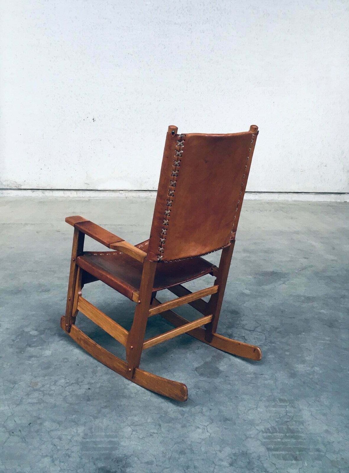 photo furniture South American Design Leather Rocking Chair By Werner Biermann For Artesano Bogota, Colombia 1960's