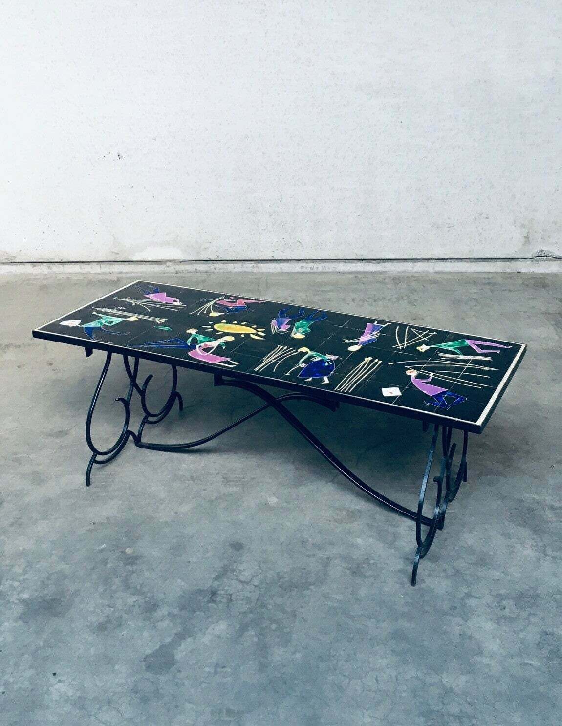Rare Midcentury Artist Ceramic Dining Table By Snyers, Belgium 1950's