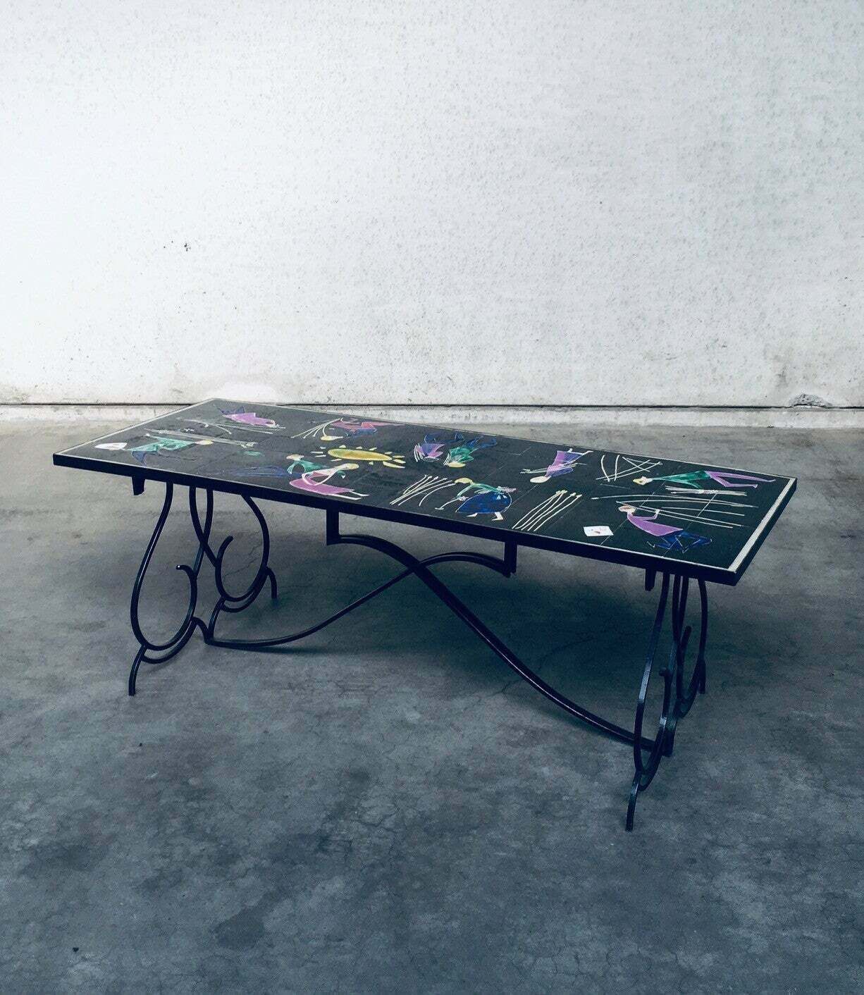 Rare Midcentury Artist Ceramic Dining Table By Snyers, Belgium 1950's photo vinterior