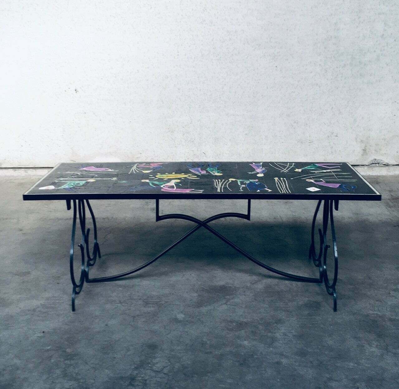Rare Midcentury Artist Ceramic Dining Table By Snyers, Belgium 1950's photo vintage