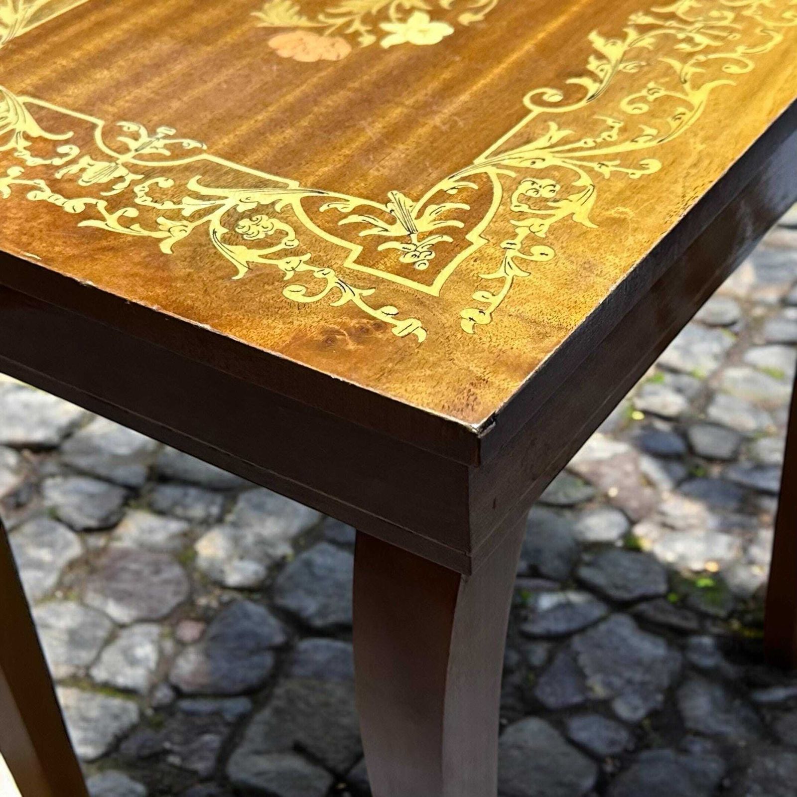 Vintage Inlaid Wood Italian Raege Music Box Table / Vintage Handcrafted 1970s / Original Key photo buy