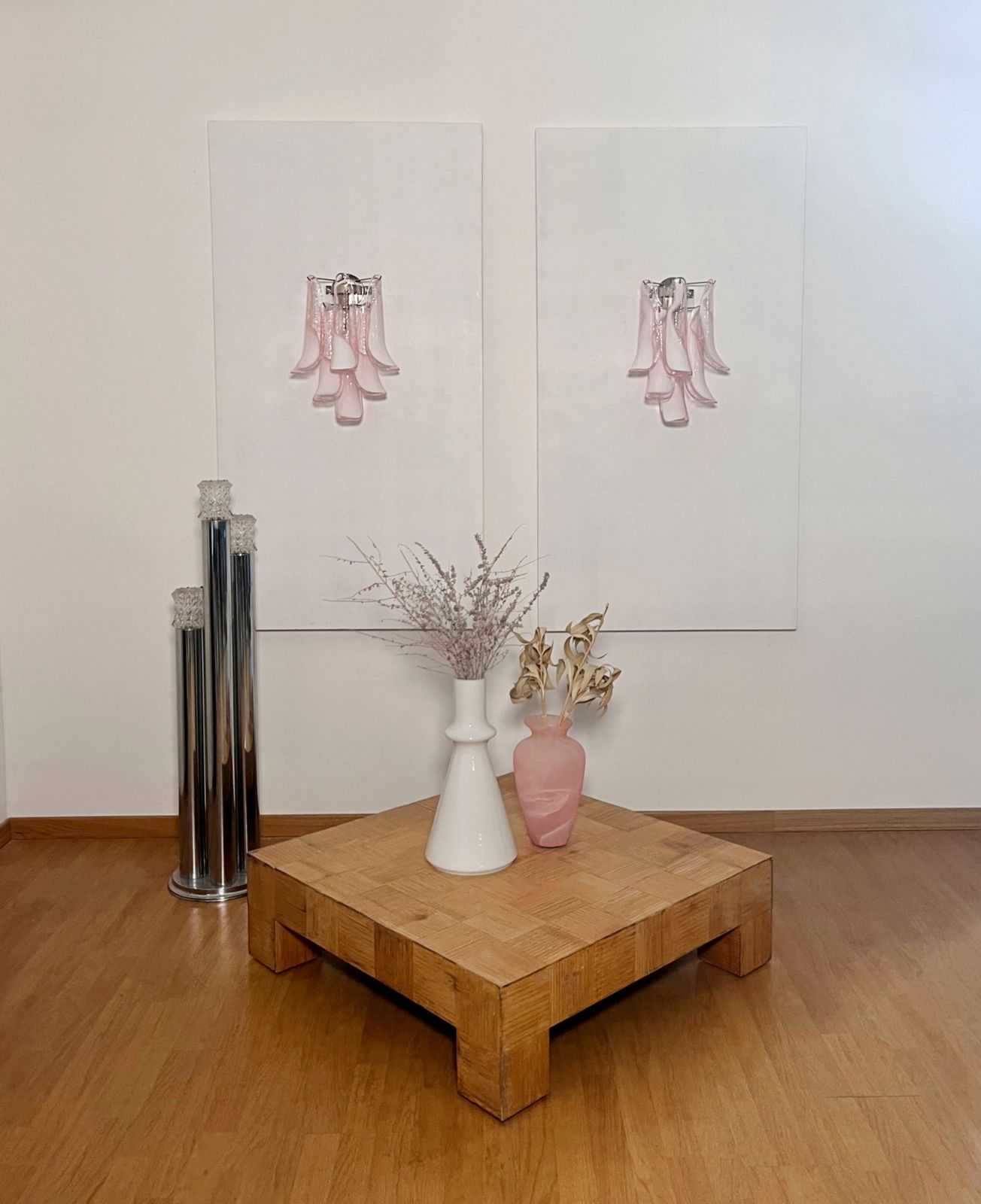 Pair Of Vintage Italian Murano Wall Lights In The Manner Of Mazzega   Pink Lattimo Glass Petals photo furniture