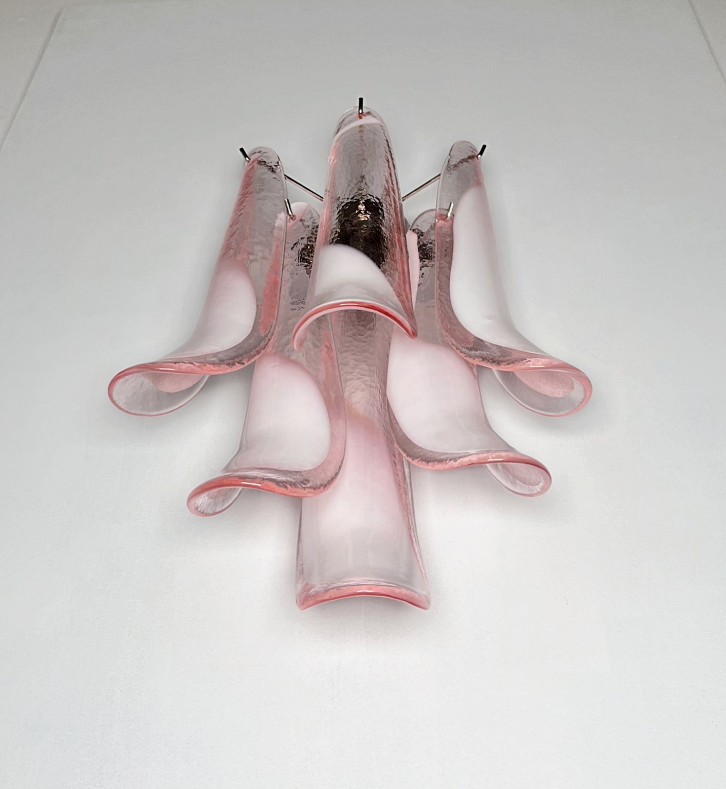 Pair Of Vintage Italian Murano Wall Lights In The Manner Of Mazzega   Pink Lattimo Glass Petals photo 340.0