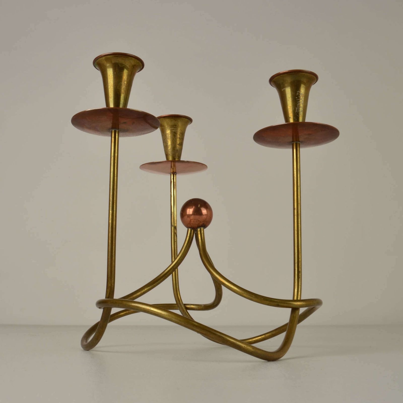 Gunnar Ander Three Arm Candelabra In Copper And Brass photo 450.0