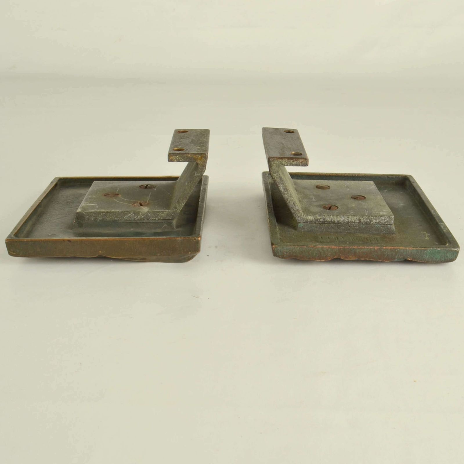 Pair Of Bronze Square Door Handles For Push & Pull With Organic Relief photo vintage