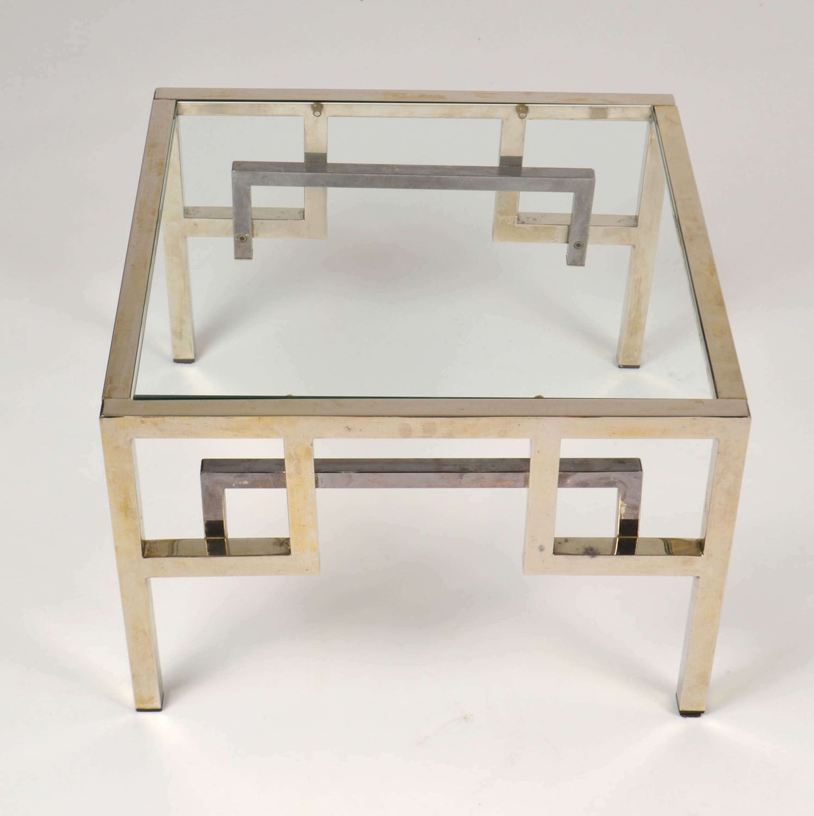 Pair Chrome & Brass Belgo Chrome Side Tables Glass Top 1970's photo Furniture