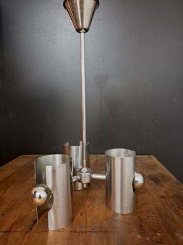 1970s Stainless Pendant Light, Vintage photo Lighting