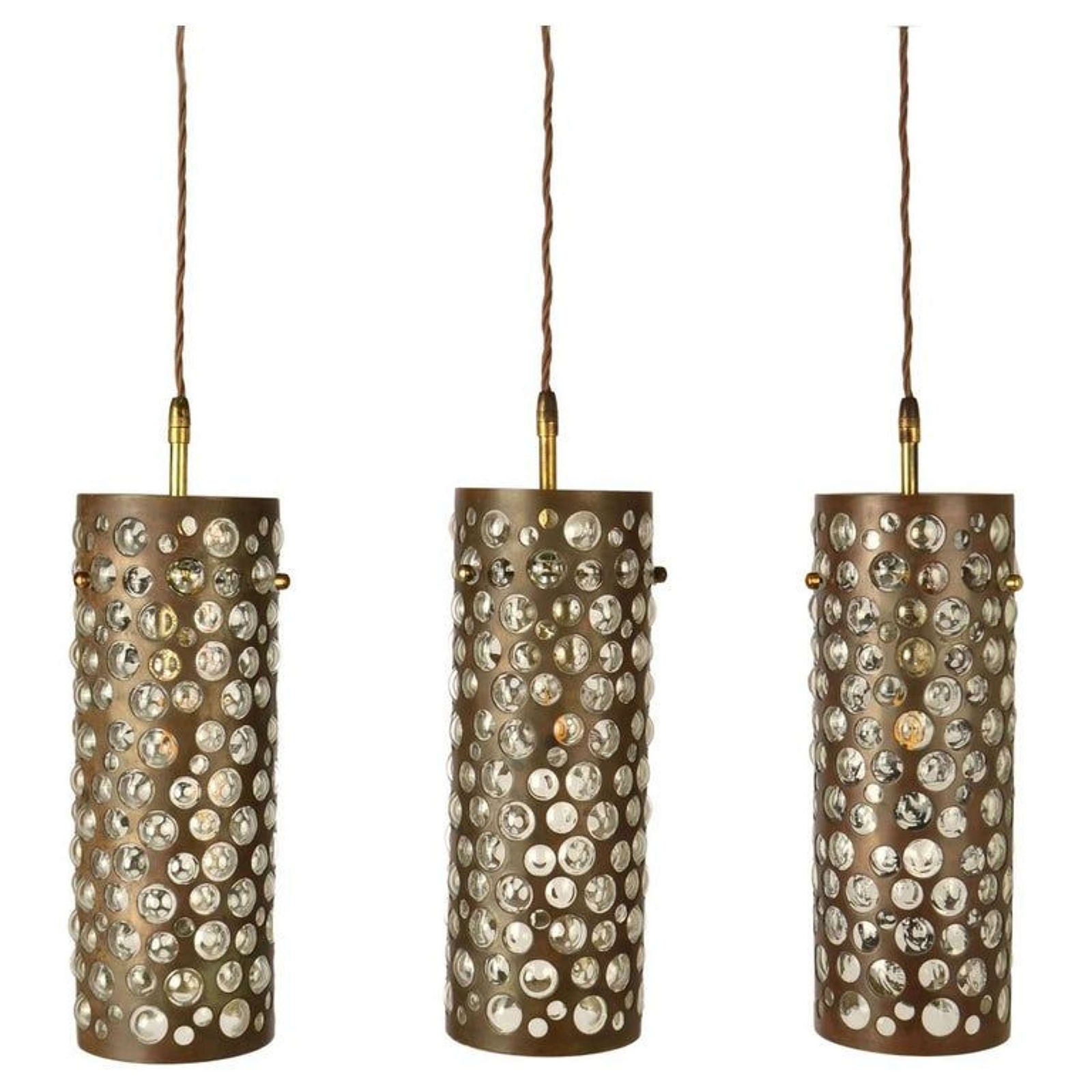 Pendant Lamps By Rupert Nikoll, Vienna, 1950's In Brass & Blown Glass