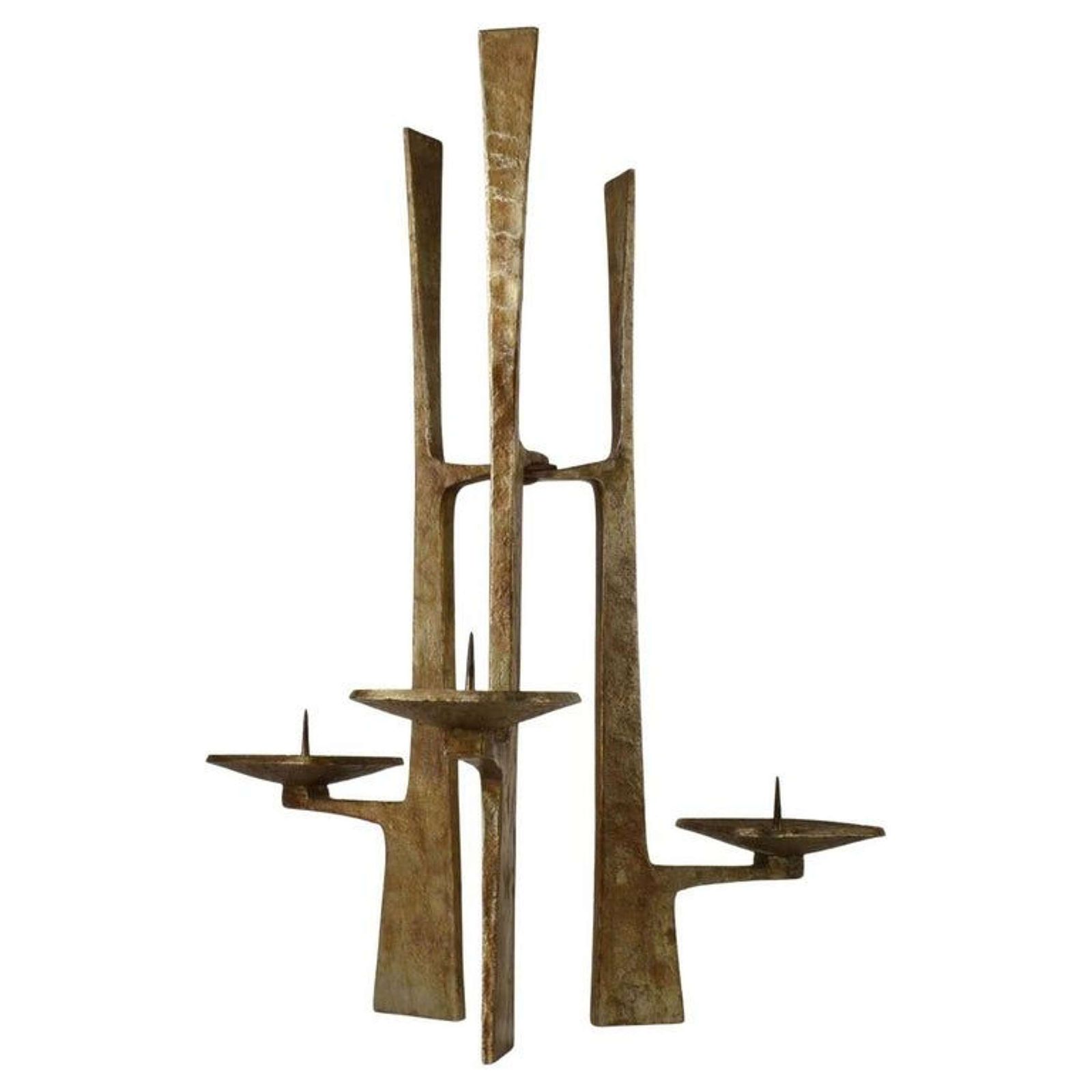 Sculptural Three Arm Candelabra In Forged Steel