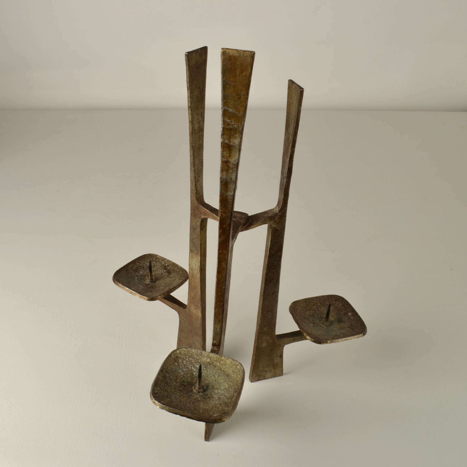 Sculptural Three Arm Candelabra In Forged Steel photo vinterior