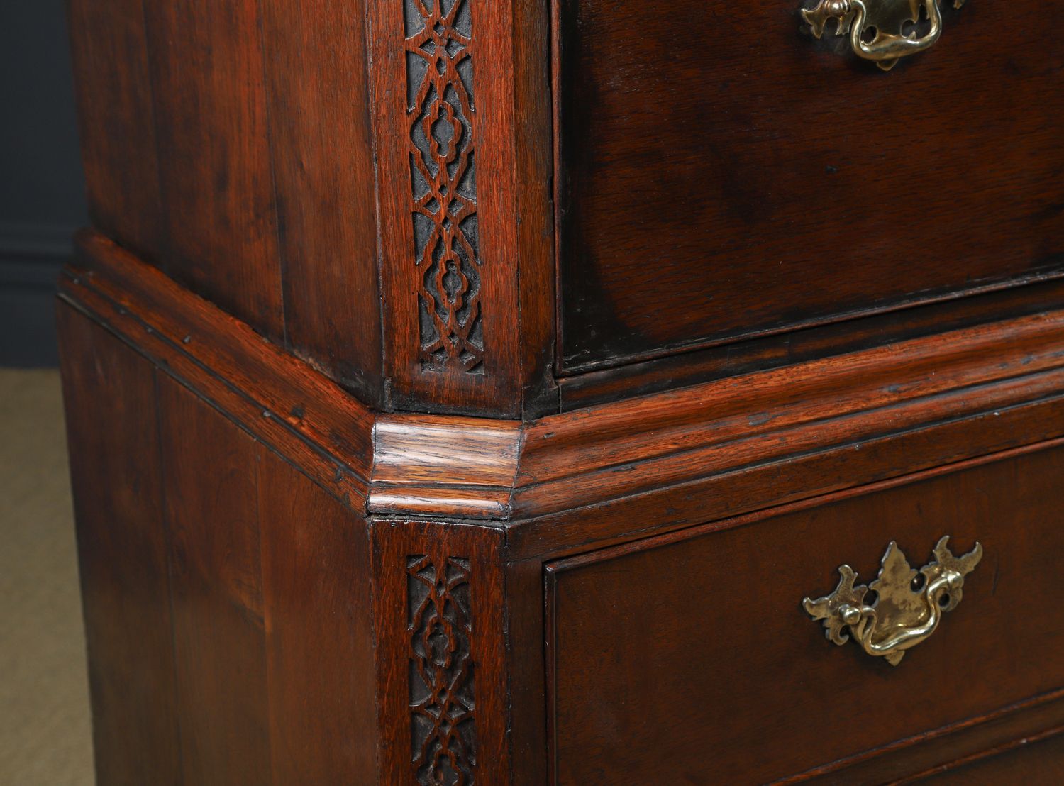 5950.0 Irish Georgian Chippendale Oak Chest On Chest Of Drawers Tallboy Highboy Secretaire Writing Desk (Circa 1780) photo