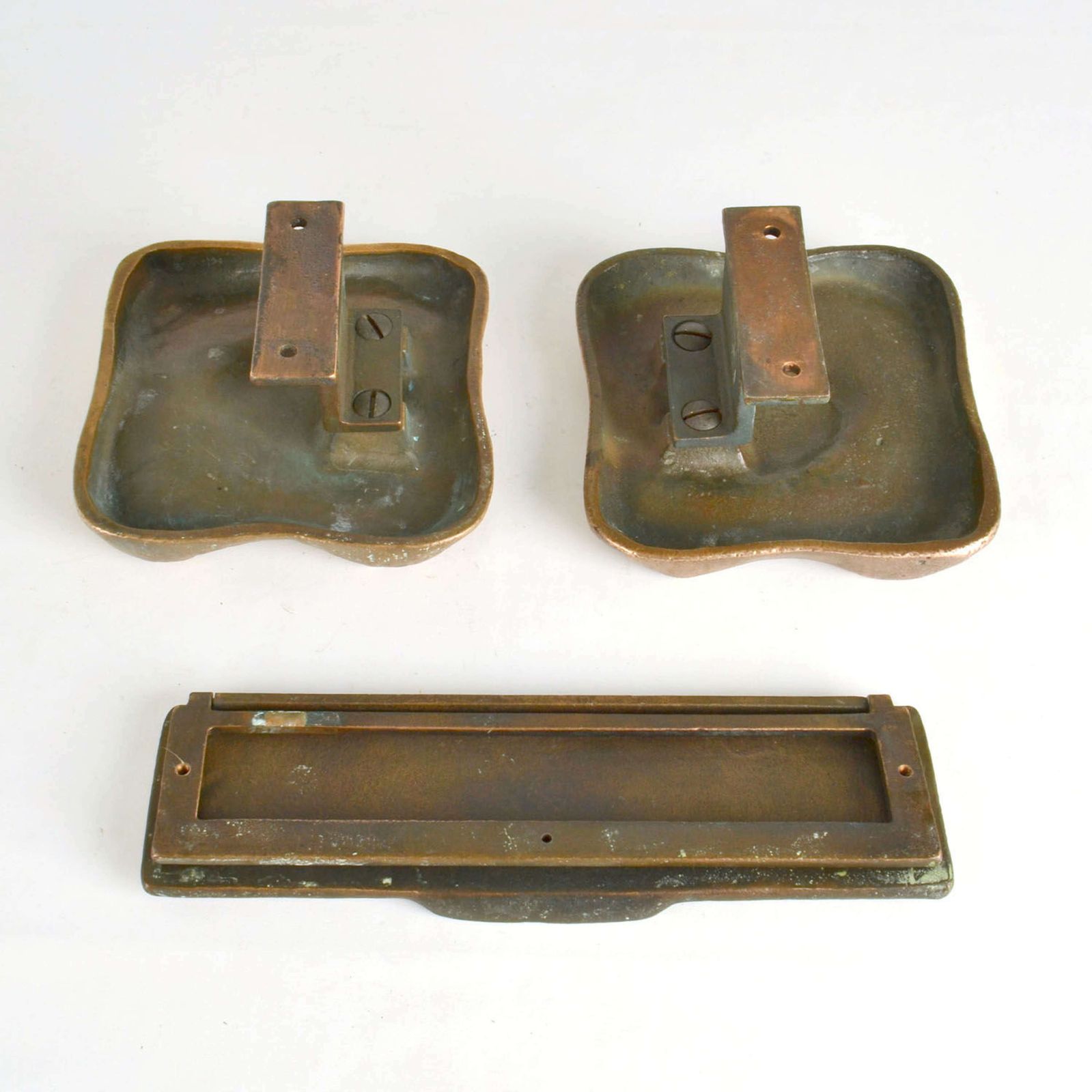 Architectural Pair Of Bronze Square Push Pull Door Handles With Letter photo vintage