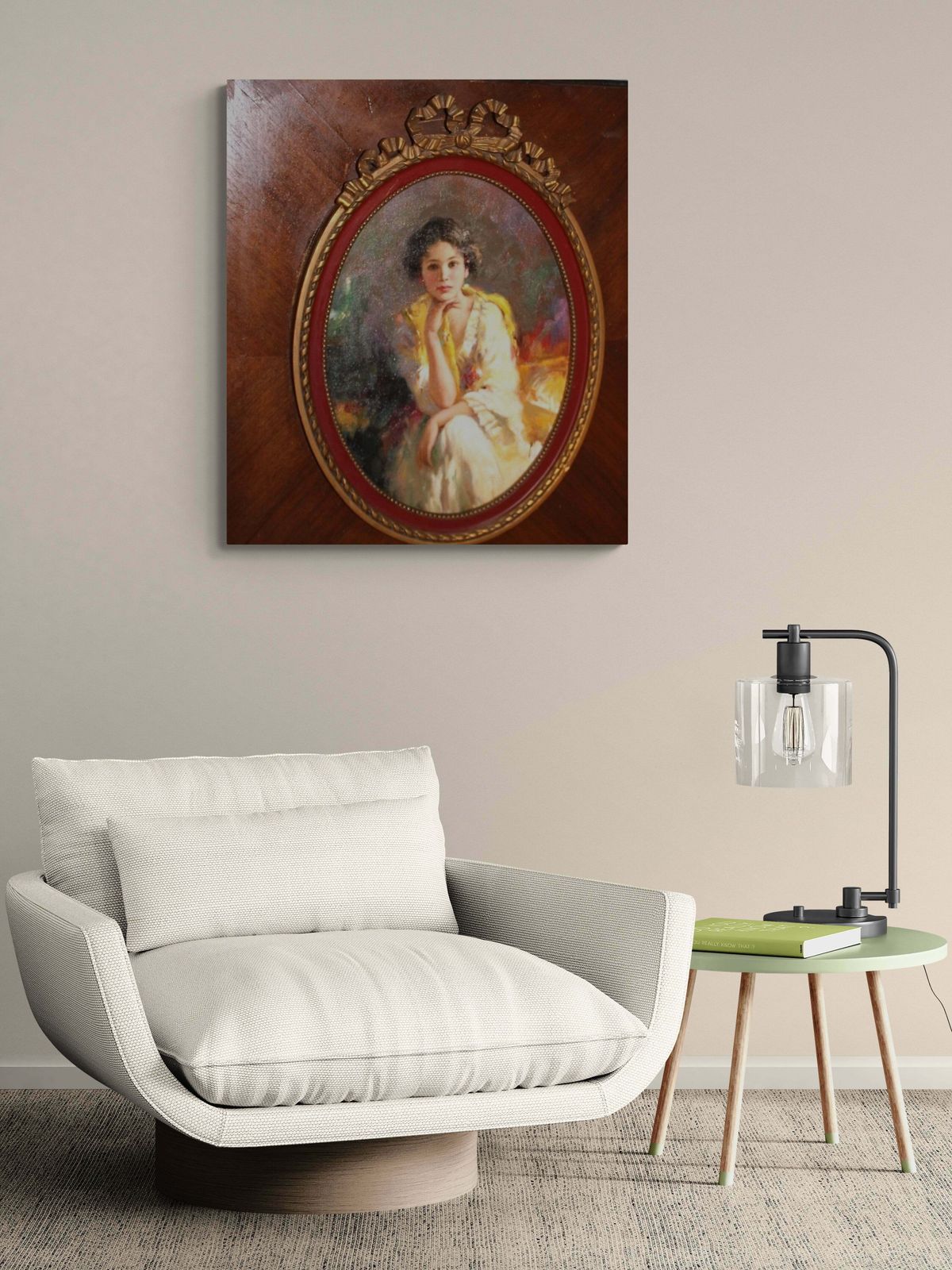 Italian Portrait Oil On Board Of A Italian Beautiy photo furniture
