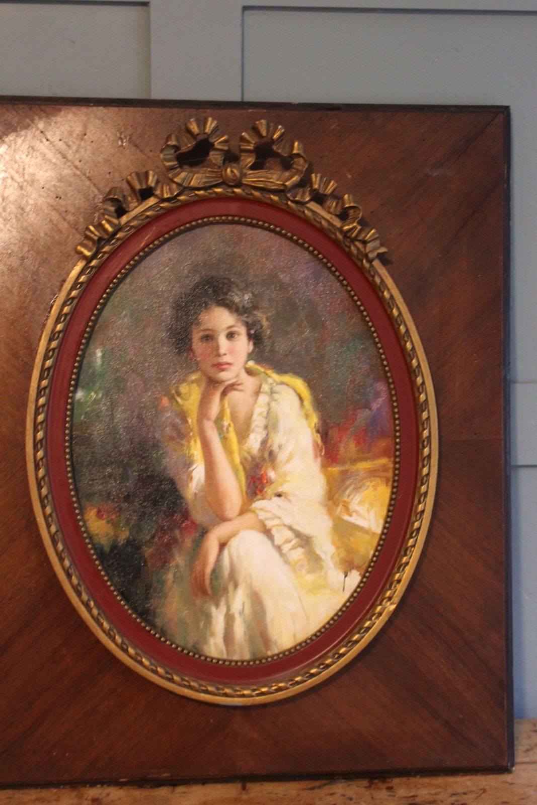 Art Italian Portrait Oil On Board Of A Italian Beautiy photo