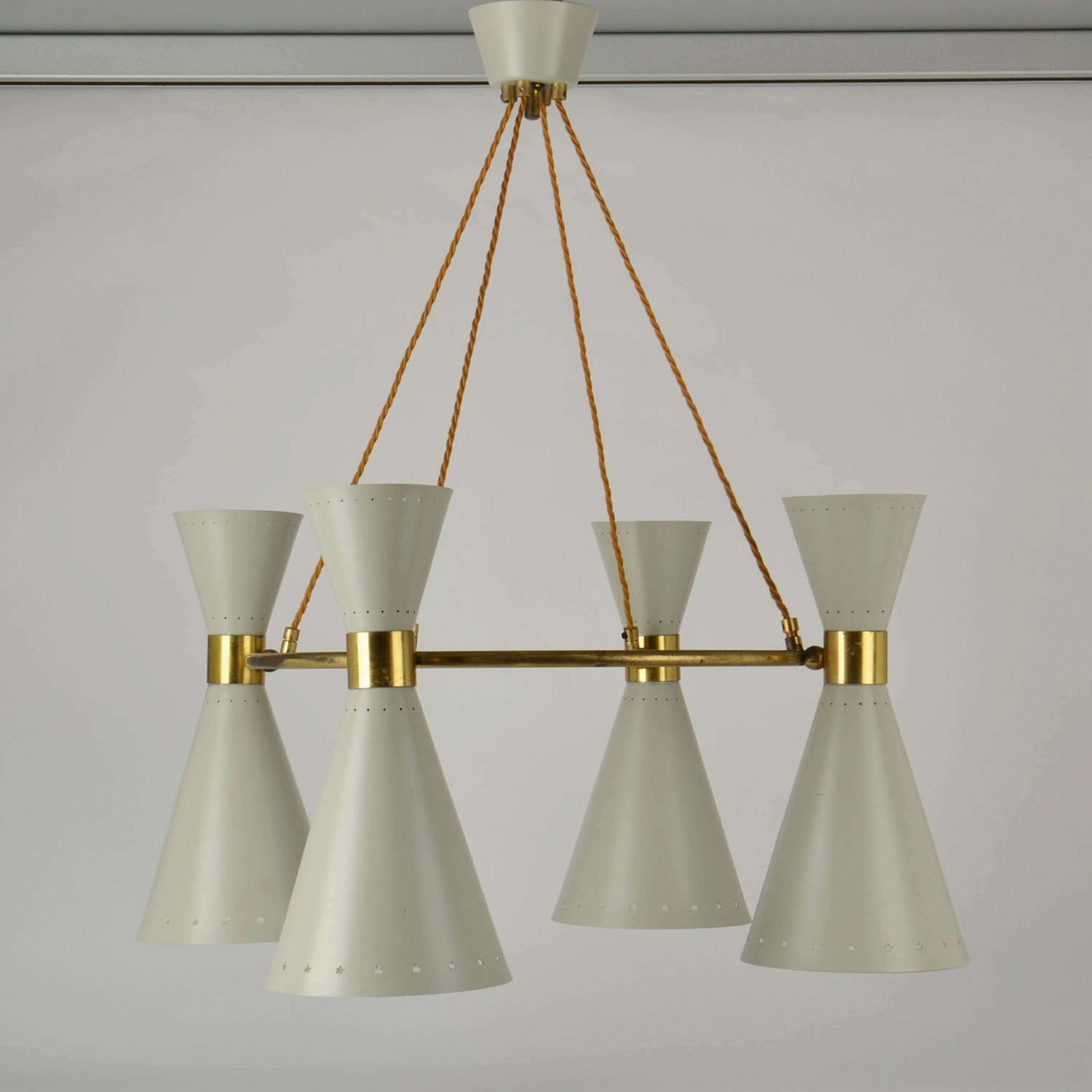 3250.0 1950s Diabolo, Hourglass Chandelier Stilnovo Era, Grey Metal & Brass photo