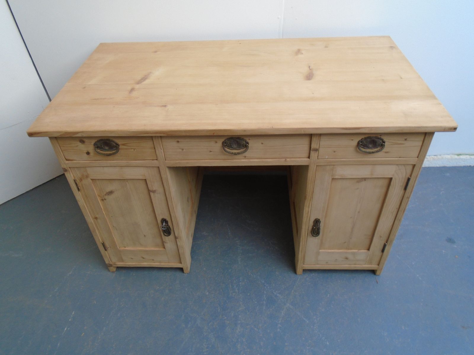 A Large Pine Panelled Victorian Office Desk To Paint / Wax
