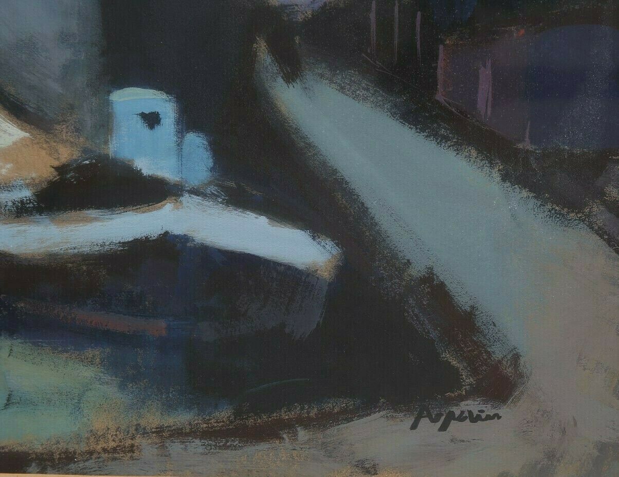 A Large And Atmospheric Mid 20th Century Oil Painting Boats In Pastel photo 589.0