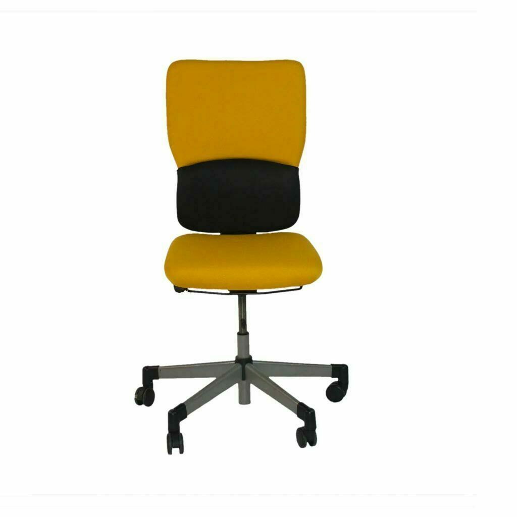 Steelcase: Lets B   Hi Back Task Chair In Yellow Fabric Without Arms   Refurbished photo furniture