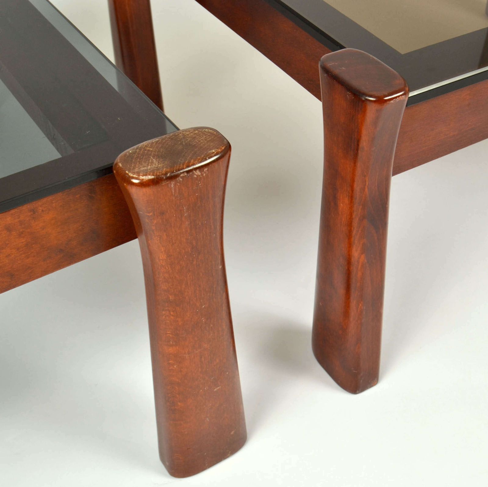 Oak Side Tables With Tinted Glass Top 1970 Italy photo buy