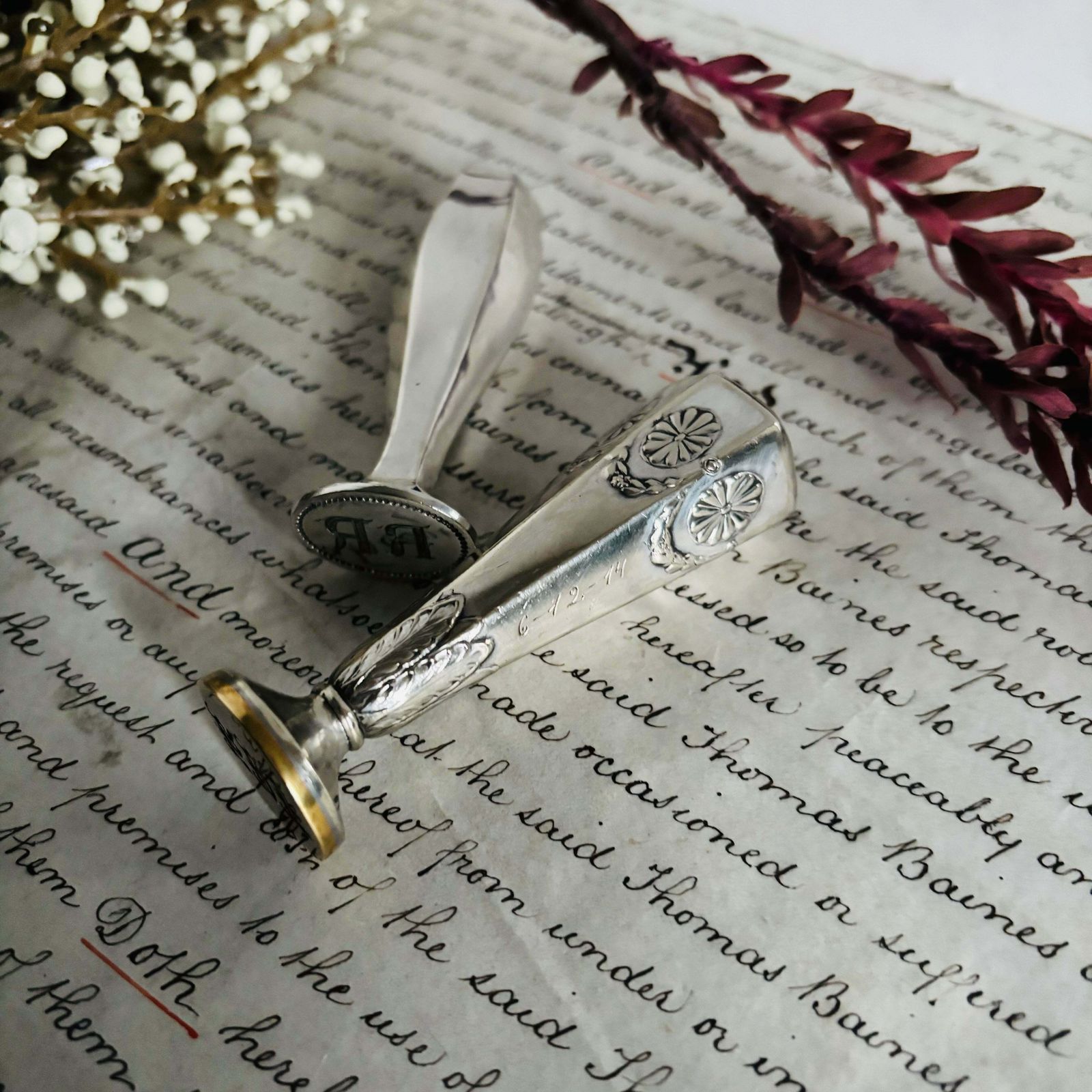 Antique Silver Plate Wax Seal Stamp photo for sale