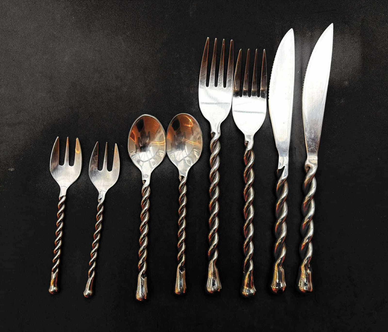 Set Of 8 Flatware Forged Cutlery French Spare Twisted Brutalist Decor Medieval Style Gift Postmodern Replacement Single Flatware